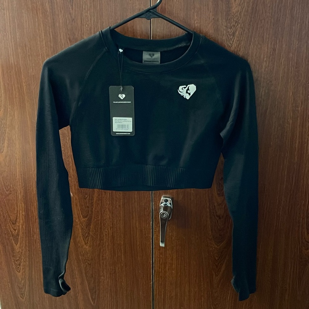 Womens Best Power Seamless Long Sleeve Crop Top Black, Size Medium New With Tags